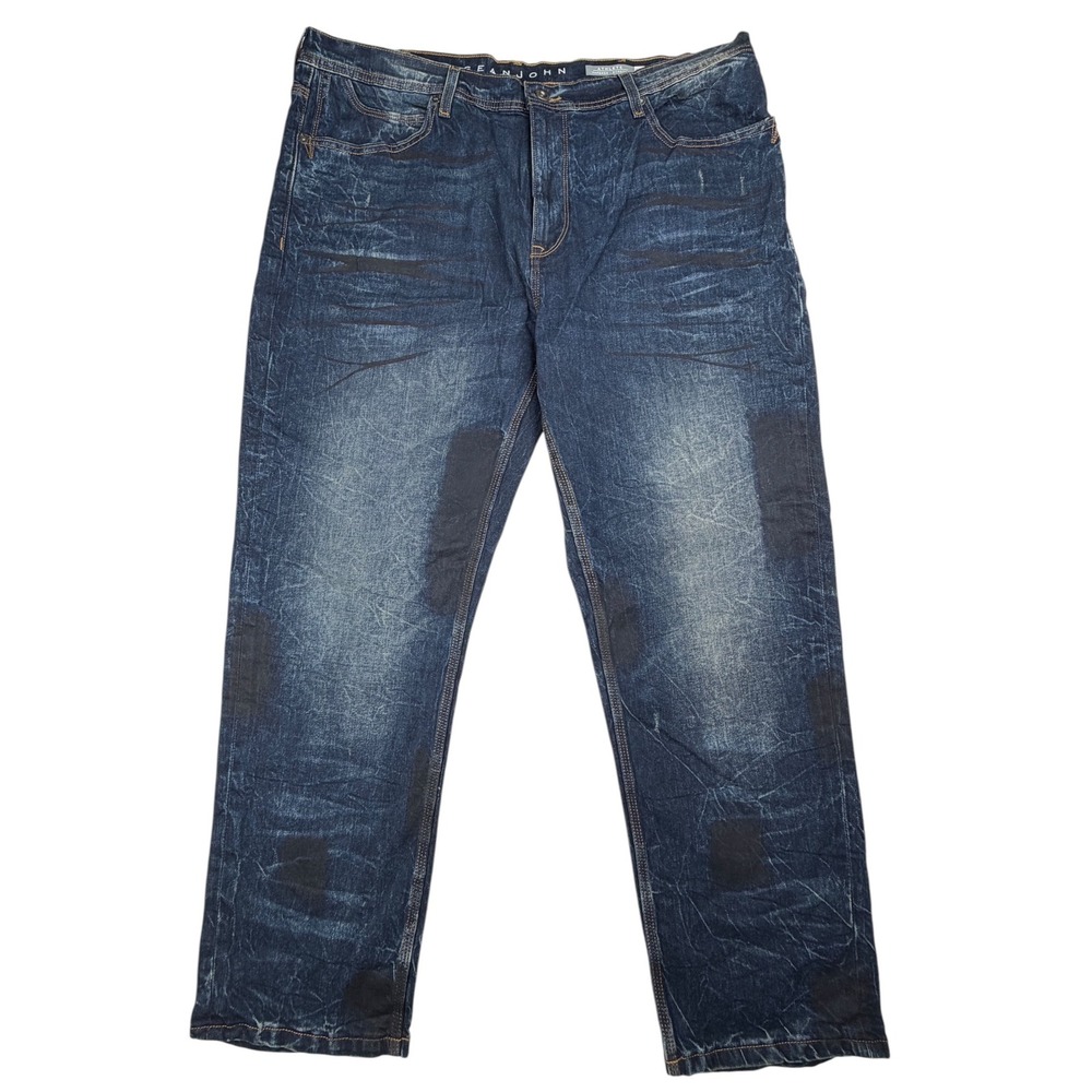 Sean John Athlete Tapered Stretch Men's 40x30 Blue Jeans Distressed Streetwear